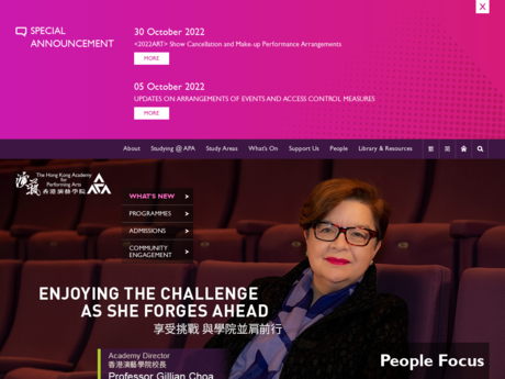 Website Screenshot of The Hong Kong Academy for Performing Arts 